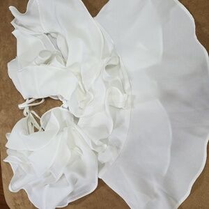 NWT Lulumari Women's Blouse Shirt White Cap Sleeve Ruffly Peplum Zip Ties Sz S